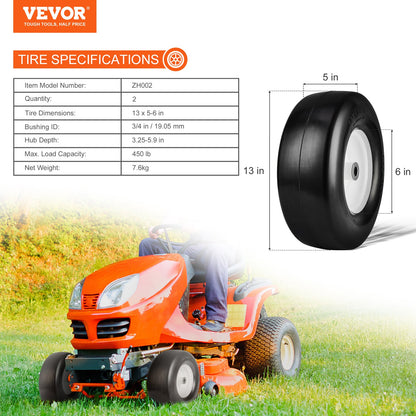 VEVOR Lawn Mower Tires with Rim, 13x5-6" Tubeless Tractor Tires, 2-Pack Tire and