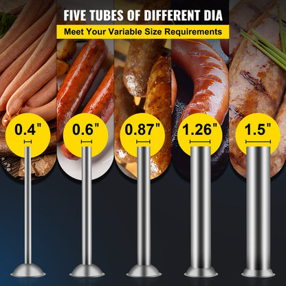 Manual 3L Sausage Stuffer, Dual-Speed Horizontal Machine with 5 Tubes