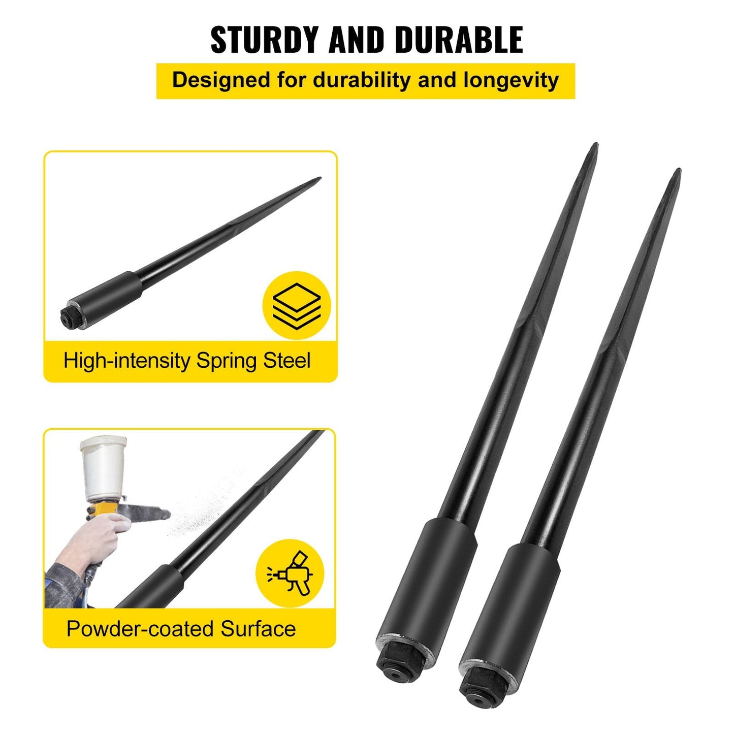 Pair of 1.24m Hay Bale Spears, 1360 kg Capacity, Steel, Easy Installation