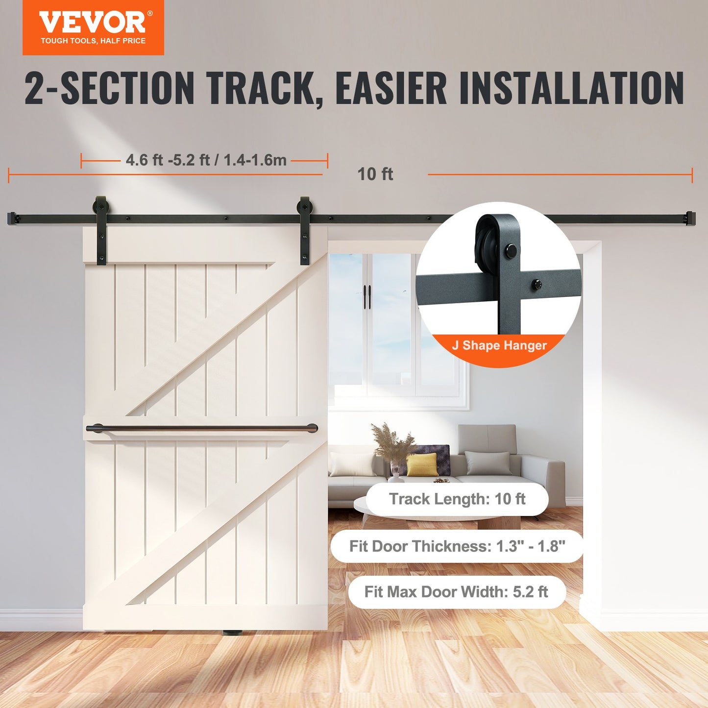 VEVOR 10FT Sliding Barn Door Hardware Closet Track Kit for Single Door J Hanger