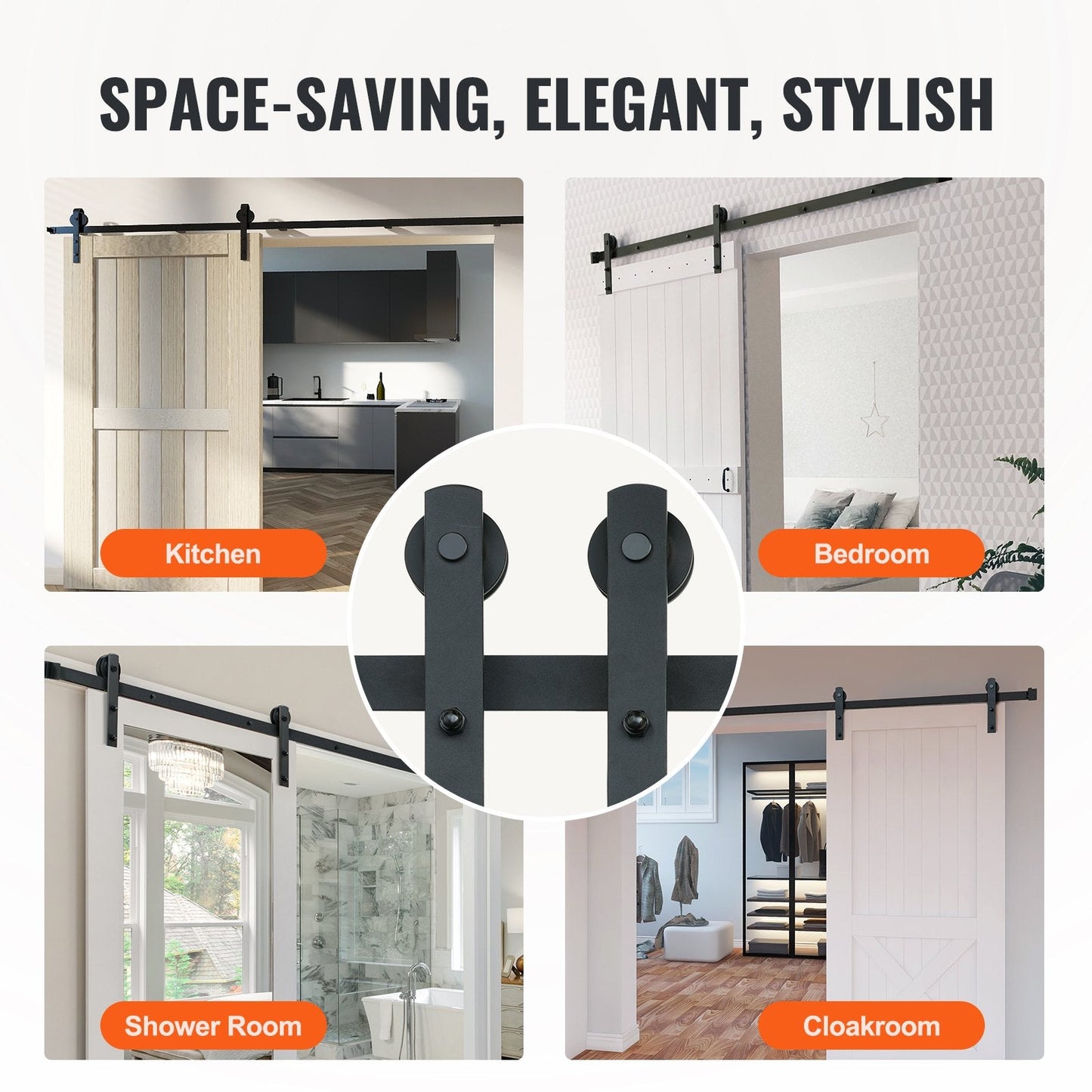 10ft Sliding Barn Door Kit for Single Door, 150kg Capacity, Smooth & Quiet