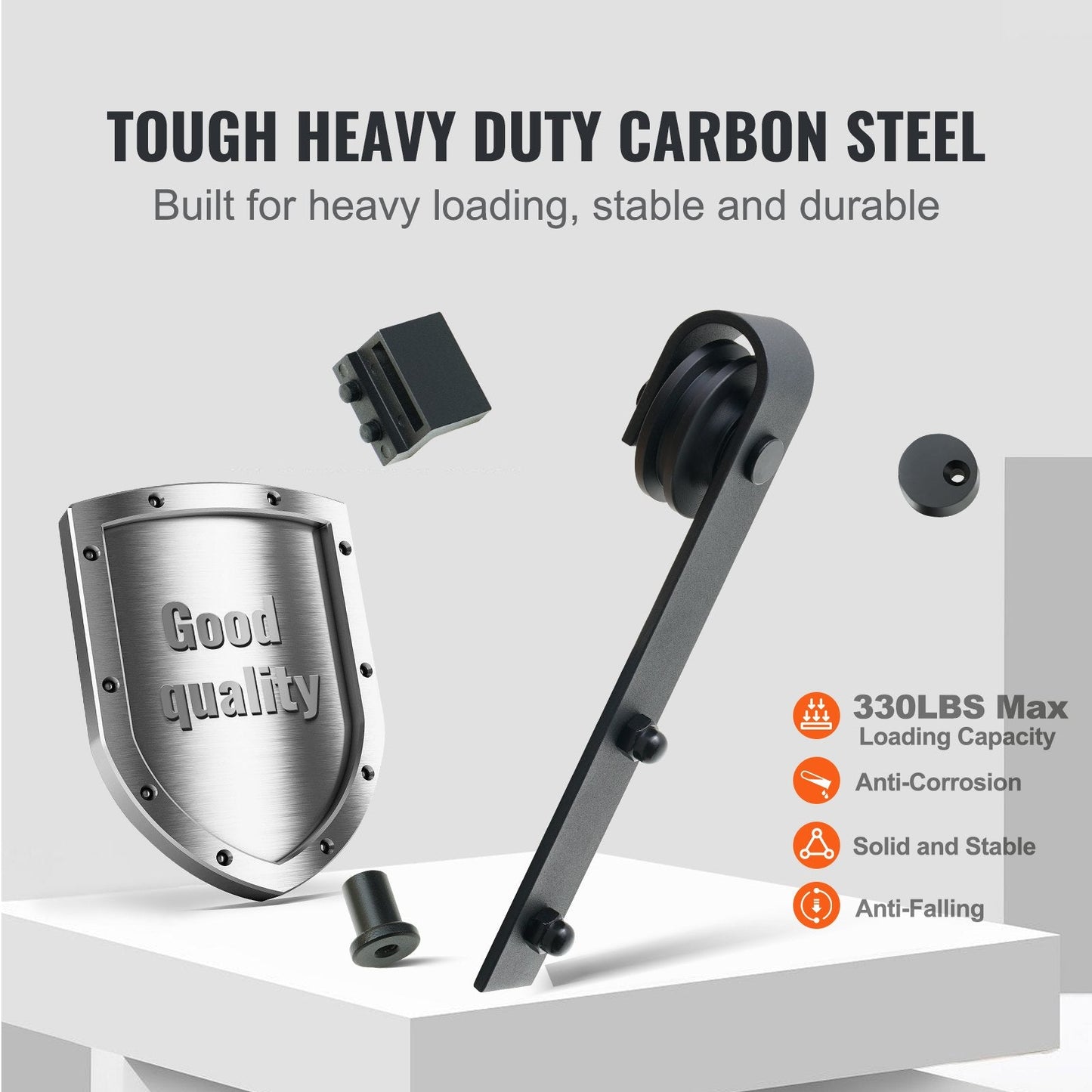 8FT Sliding Barn Door Track Kit for Single Door with J Hanger, Carbon Steel