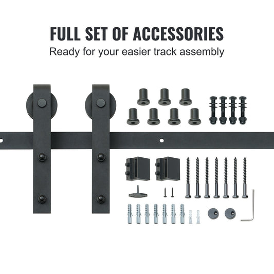 8FT Sliding Barn Door Track Kit for Single Door with J Hanger, Carbon Steel