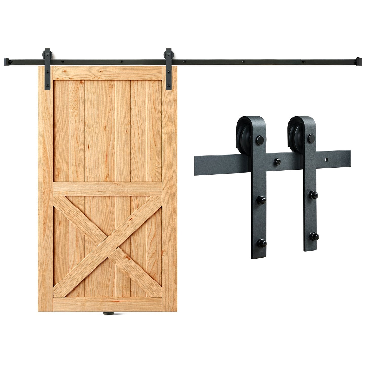 8FT Sliding Barn Door Track Kit for Single Door with J Hanger, Carbon Steel