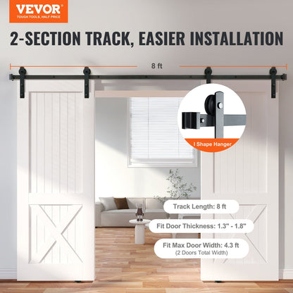 3m Sliding Barn Door Track Kit for Double Doors, 150kg Capacity, Easy Install