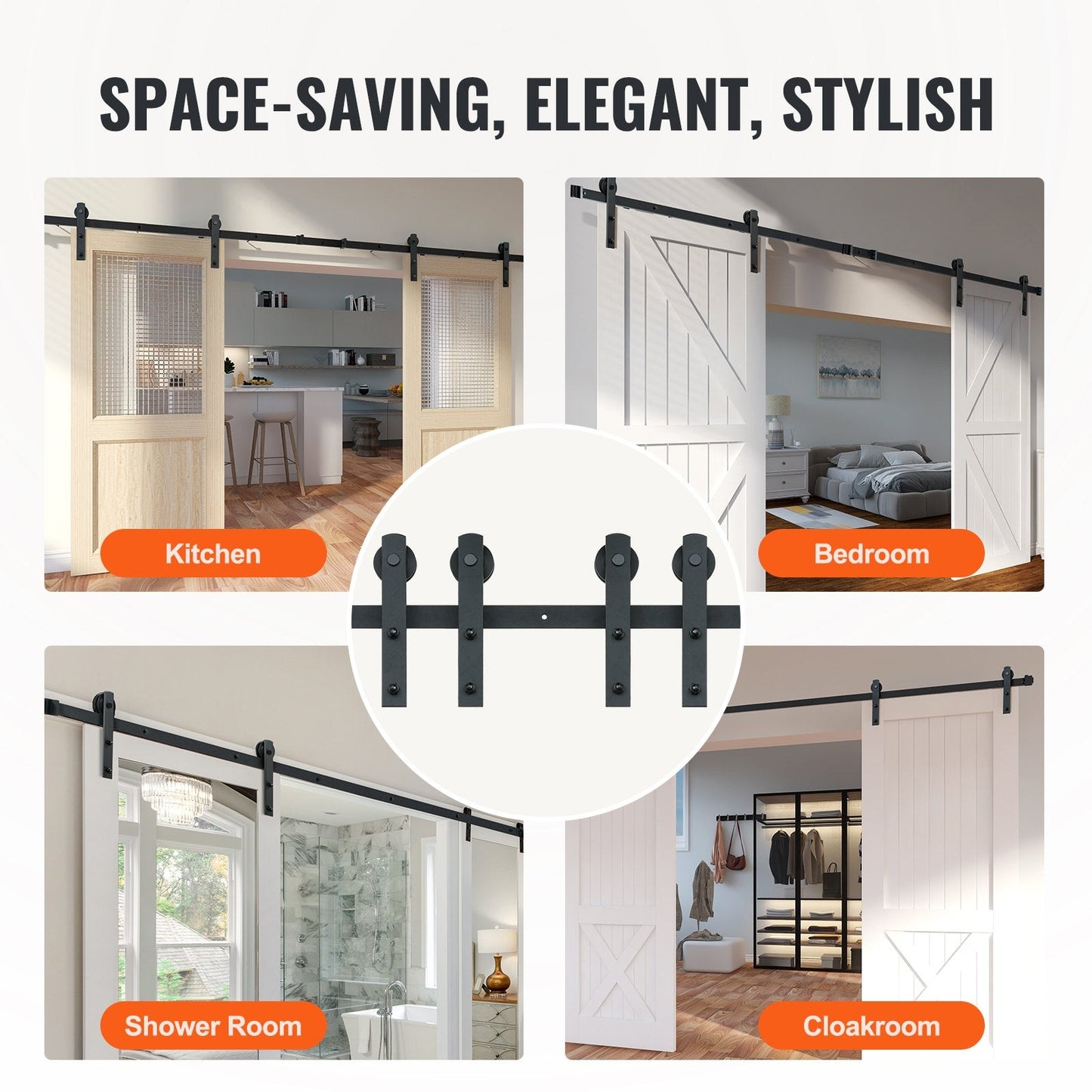 3m Sliding Barn Door Track Kit for Double Doors, 150kg Capacity, Easy Install