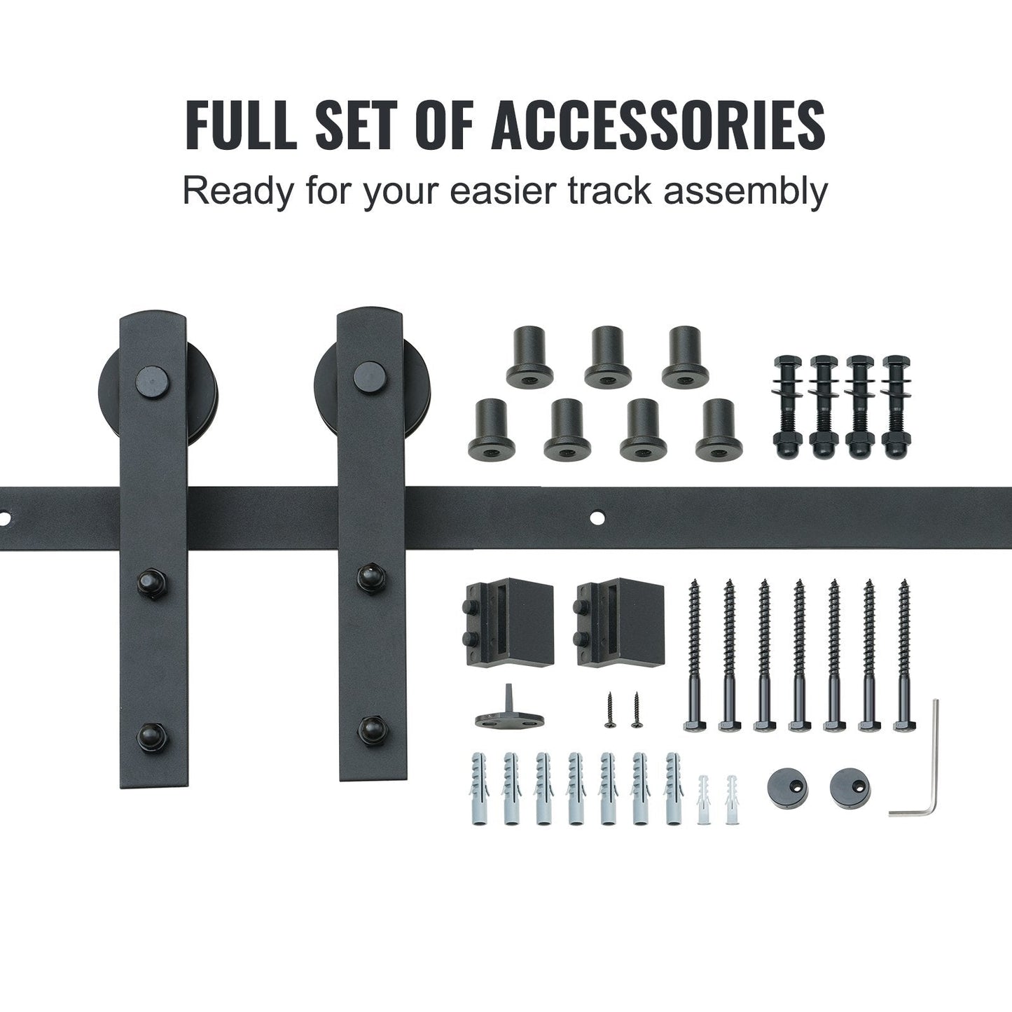 8FT Sliding Barn Door Track Kit, 150kg Capacity, 2.44m Rail, Smooth & Quiet