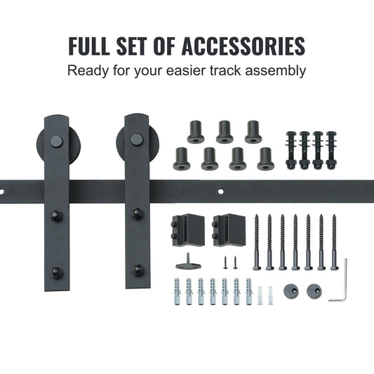 8FT Sliding Barn Door Track Kit, 150kg Capacity, 2.44m Rail, Smooth & Quiet