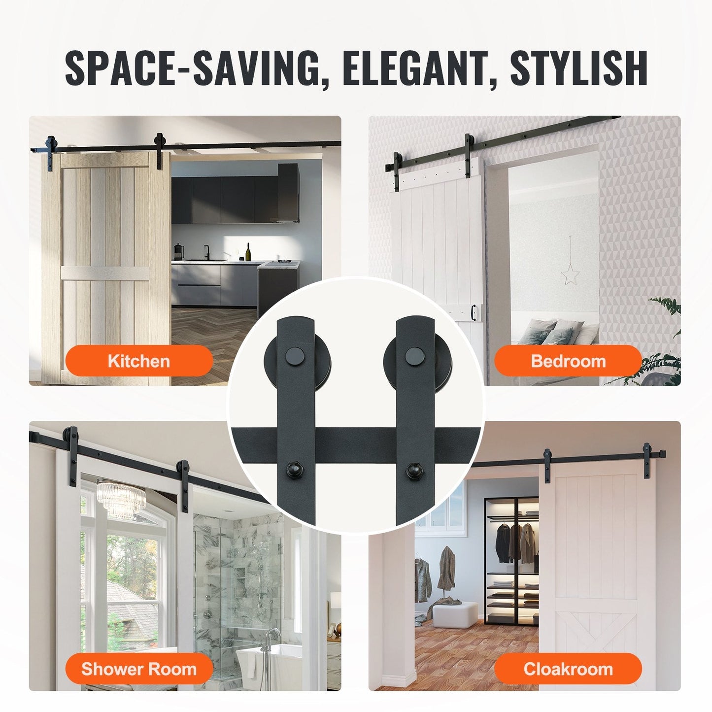 8FT Sliding Barn Door Track Kit, 150kg Capacity, 2.44m Rail, Smooth & Quiet