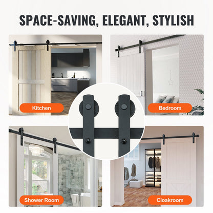 8FT Sliding Barn Door Track Kit, 150kg Capacity, 2.44m Rail, Smooth & Quiet