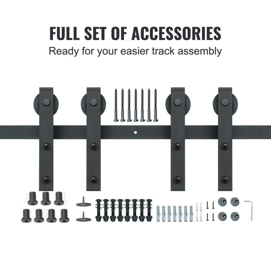 8FT Double Door Sliding Track Kit with J Hanger, 150kg Capacity, Easy Install