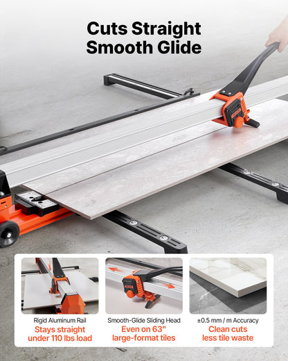 1600 mm Manual Tile Cutter, Upgraded Rail and Sliding Head, Precision Alignment Guide, Tungsten Carbide Cutting Wheel, Support Legs with Swivel Wheels, for DIY Pros, Ceramic, Floor & Wall Tiles