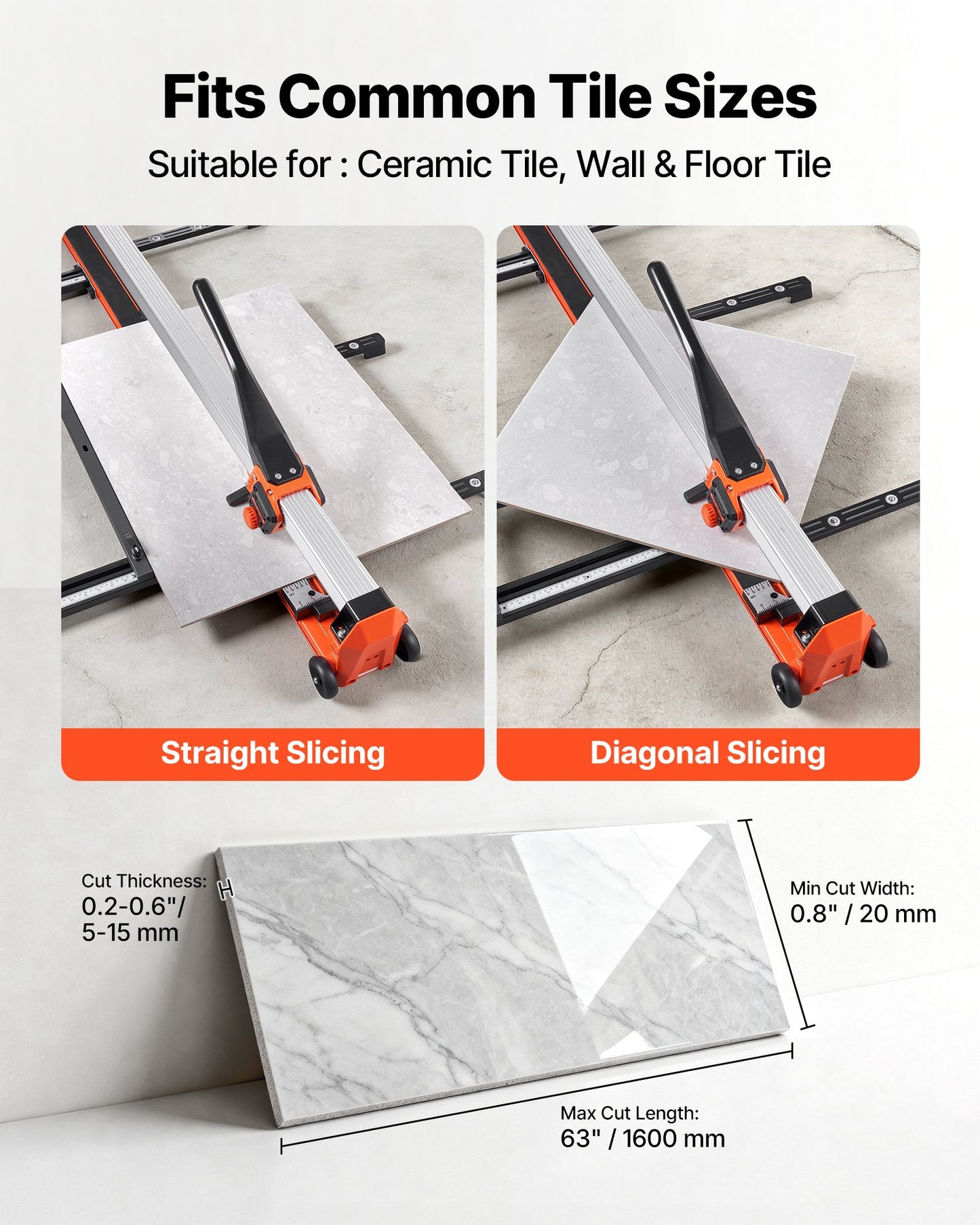 1600 mm Manual Tile Cutter, Upgraded Rail and Sliding Head, Precision Alignment Guide, Tungsten Carbide Cutting Wheel, Support Legs with Swivel Wheels, for DIY Pros, Ceramic, Floor & Wall Tiles