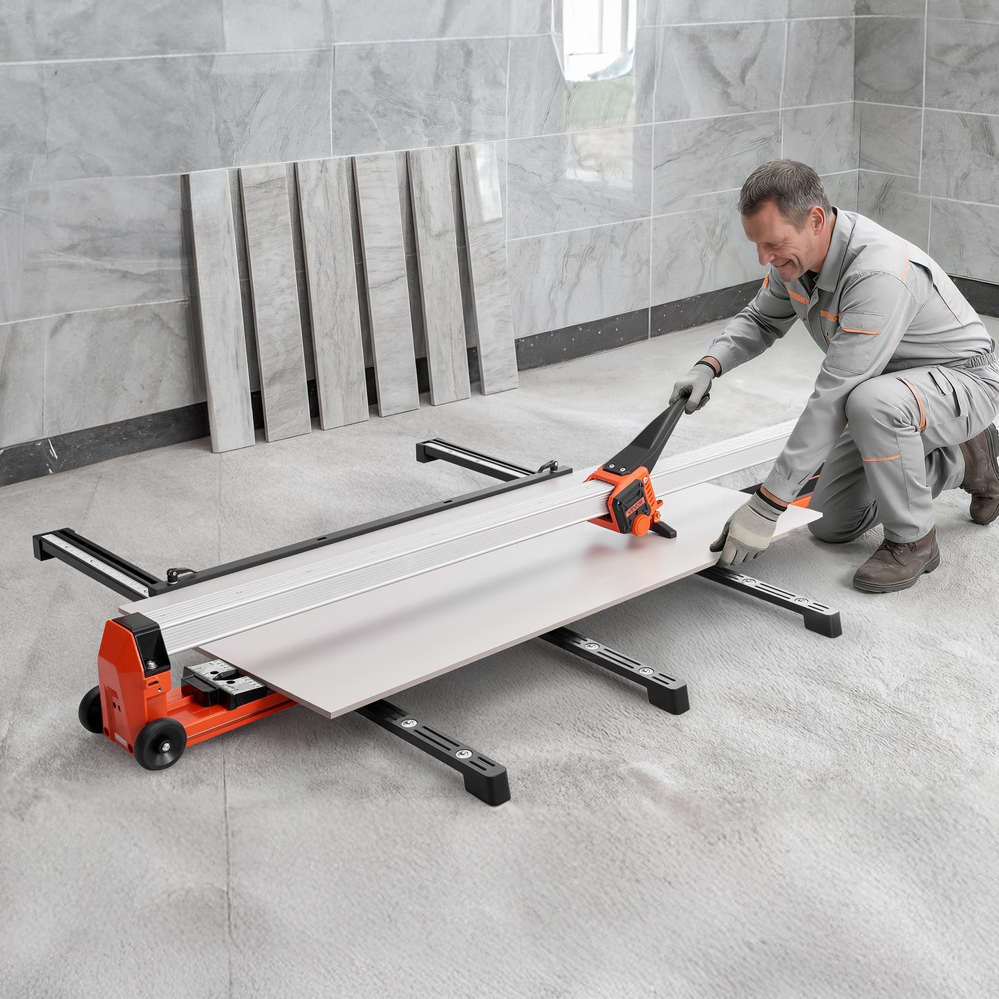 1600 mm Manual Tile Cutter, Upgraded Rail and Sliding Head, Precision Alignment Guide, Tungsten Carbide Cutting Wheel, Support Legs with Swivel Wheels, for DIY Pros, Ceramic, Floor & Wall Tiles