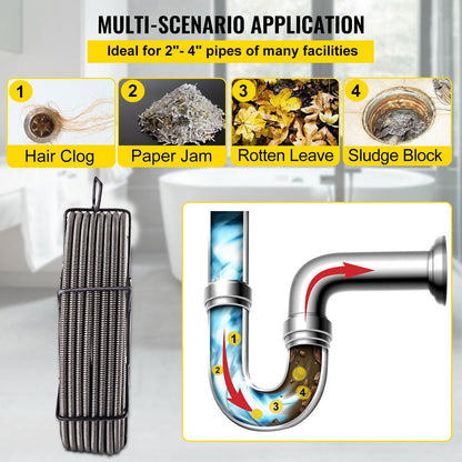 30m Drain Cleaning Cable Snake, 9.5mm Diameter for 51-102mm Pipes