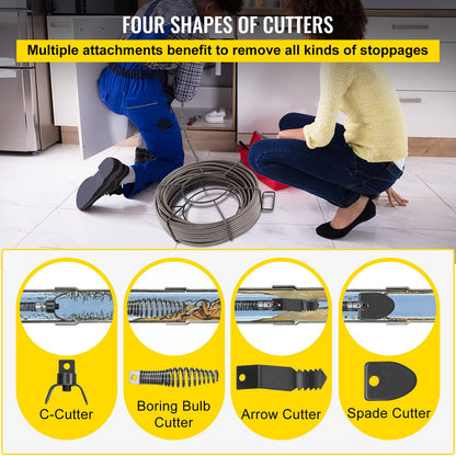 Drain Cable Sewer Cable 100Ft 3/8In Drain Cleaning Cable Auger Snake Pipe