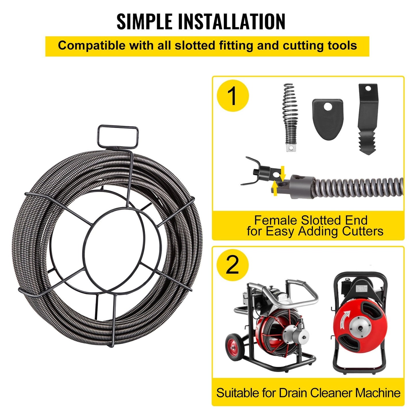 30m Drain Cleaning Cable Snake, 9.5mm Diameter for 51-102mm Pipes