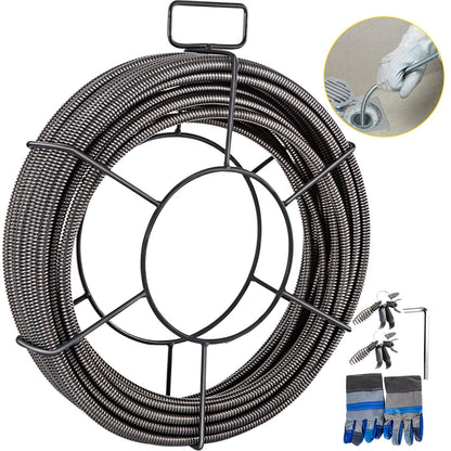 30m Drain Cleaning Cable Snake, 9.5mm Diameter for 51-102mm Pipes