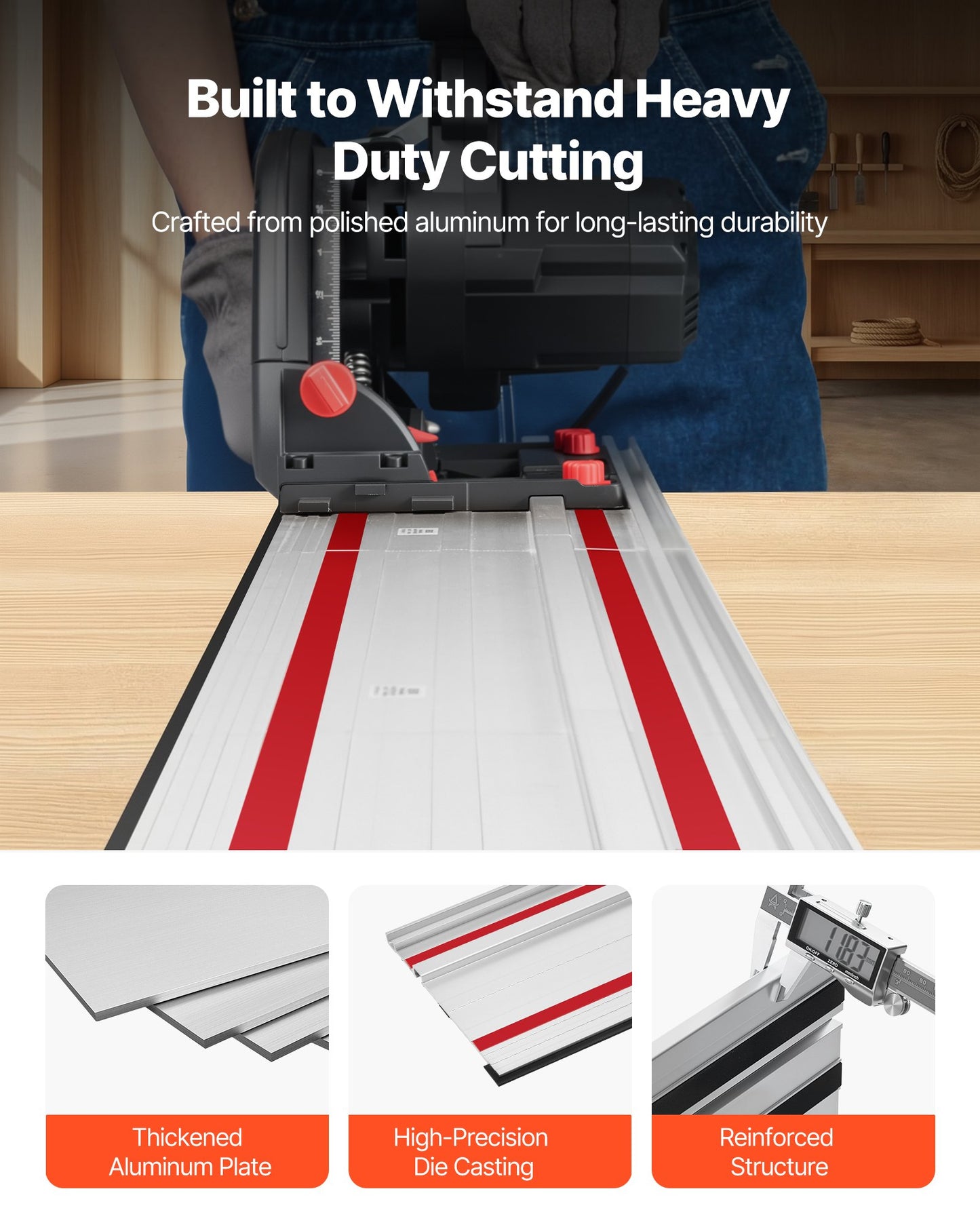 Track Saw Guide Rail, 1397 mm Cutting Range, Kit Includes 2 x 698.5 mm Aluminum Extruded Guide Rails and 1 Connector, Compatible with Makita, Festool & WEN Track Saws, for Woodworking Projects