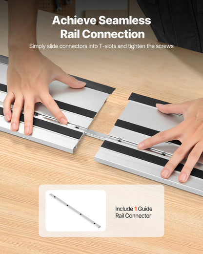 Track Saw Guide Rail, 1397 mm Cutting Range, Kit Includes 2 x 698.5 mm Aluminum Extruded Guide Rails and 1 Connector, Compatible with Makita, Festool & WEN Track Saws, for Woodworking Projects