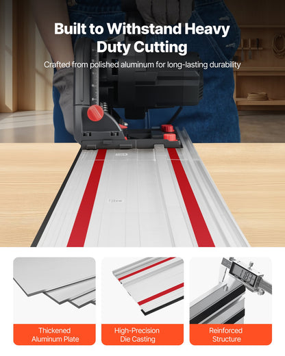 Track Saw Guide Rail, 2794 mm Cutting Range, Kit Includes 4 x 698.5 mm Aluminum Extruded Guide Rails and 3 Connectors, Compatible with Makita, Festool & WEN Track Saws, for Woodworking Projects
