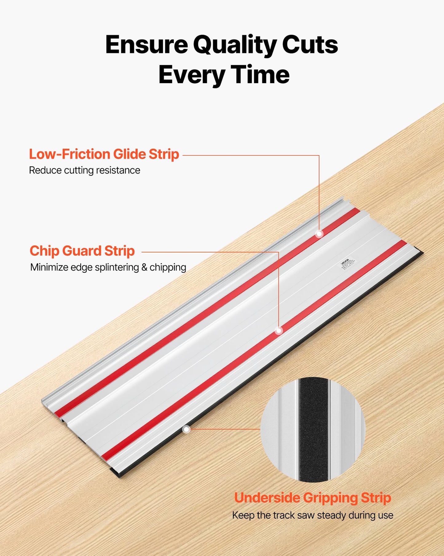 Track Saw Guide Rail, 2794 mm Cutting Range, Kit Includes 4 x 698.5 mm Aluminum Extruded Guide Rails and 3 Connectors, Compatible with Makita, Festool & WEN Track Saws, for Woodworking Projects