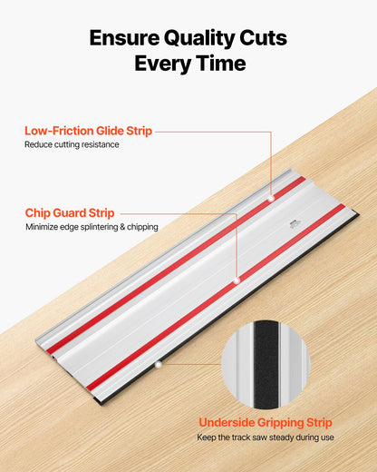 Track Saw Guide Rail, 2794 mm Cutting Range, Kit Includes 4 x 698.5 mm Aluminum Extruded Guide Rails and 3 Connectors, Compatible with Makita, Festool & WEN Track Saws, for Woodworking Projects