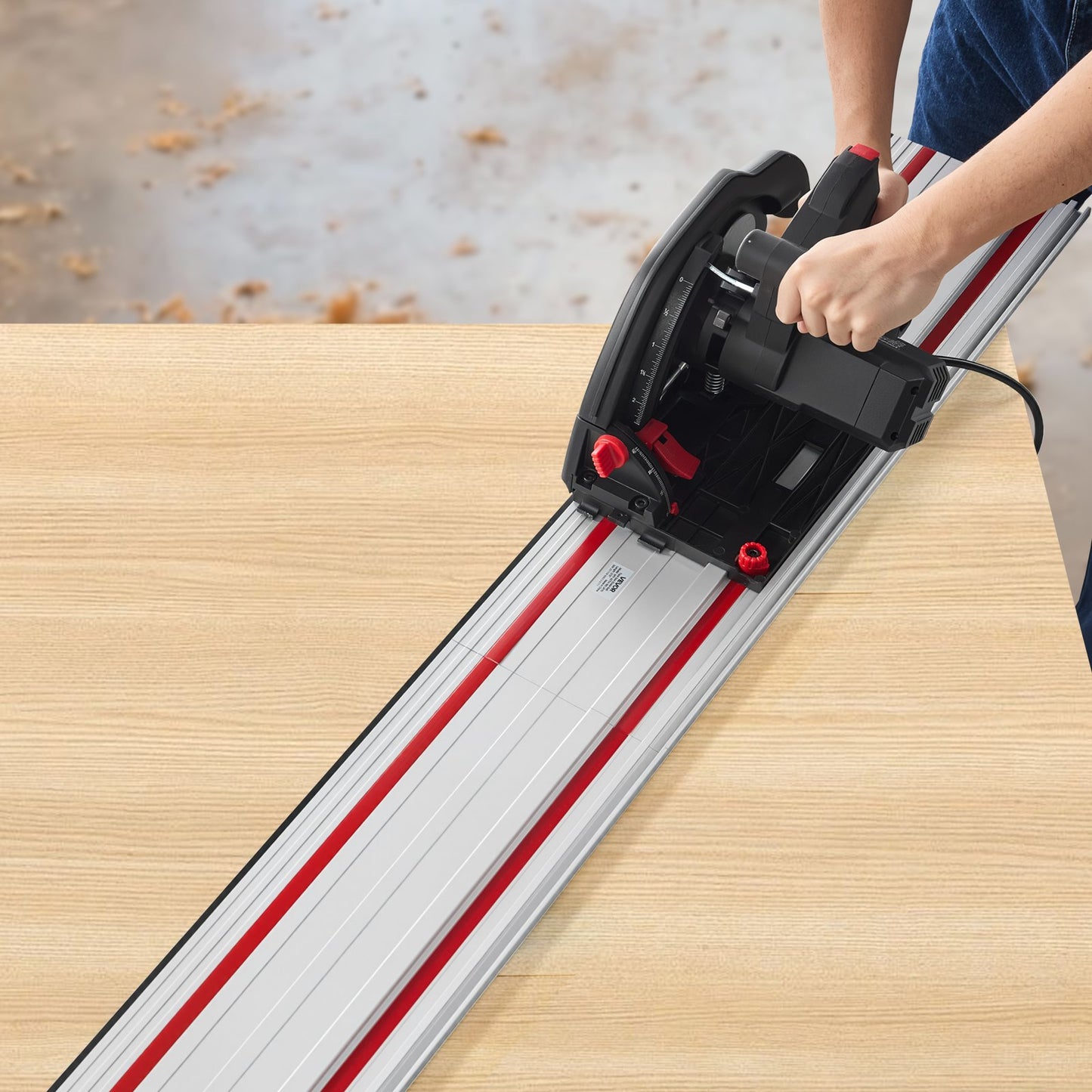Track Saw Guide Rail, 2794 mm Cutting Range, Kit Includes 4 x 698.5 mm Aluminum Extruded Guide Rails and 3 Connectors, Compatible with Makita, Festool & WEN Track Saws, for Woodworking Projects