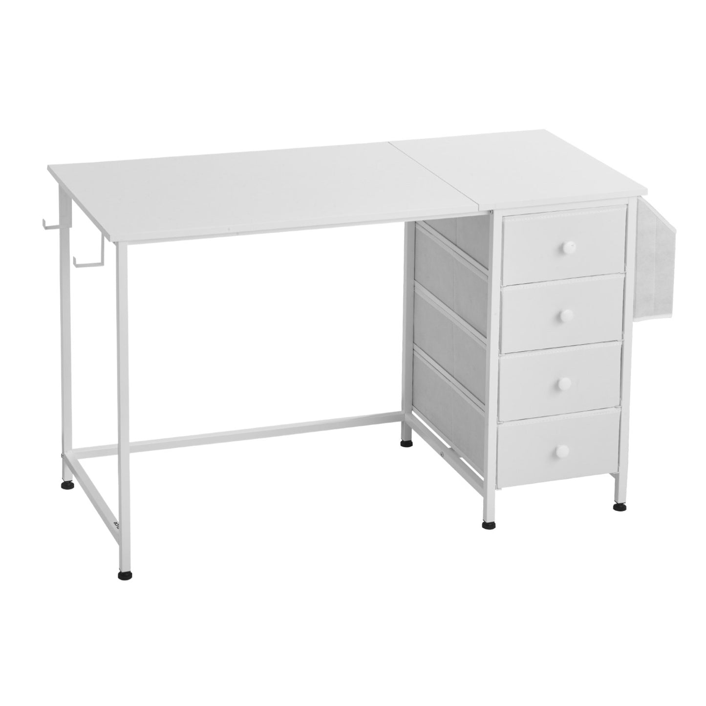 Computer Desk with Fabric Drawers, 120 cm Reversible Study Work Writing Desk for Modern Home Office Bedroom, Simple Modern Cute PC Table Metal Frame Business Furniture, White