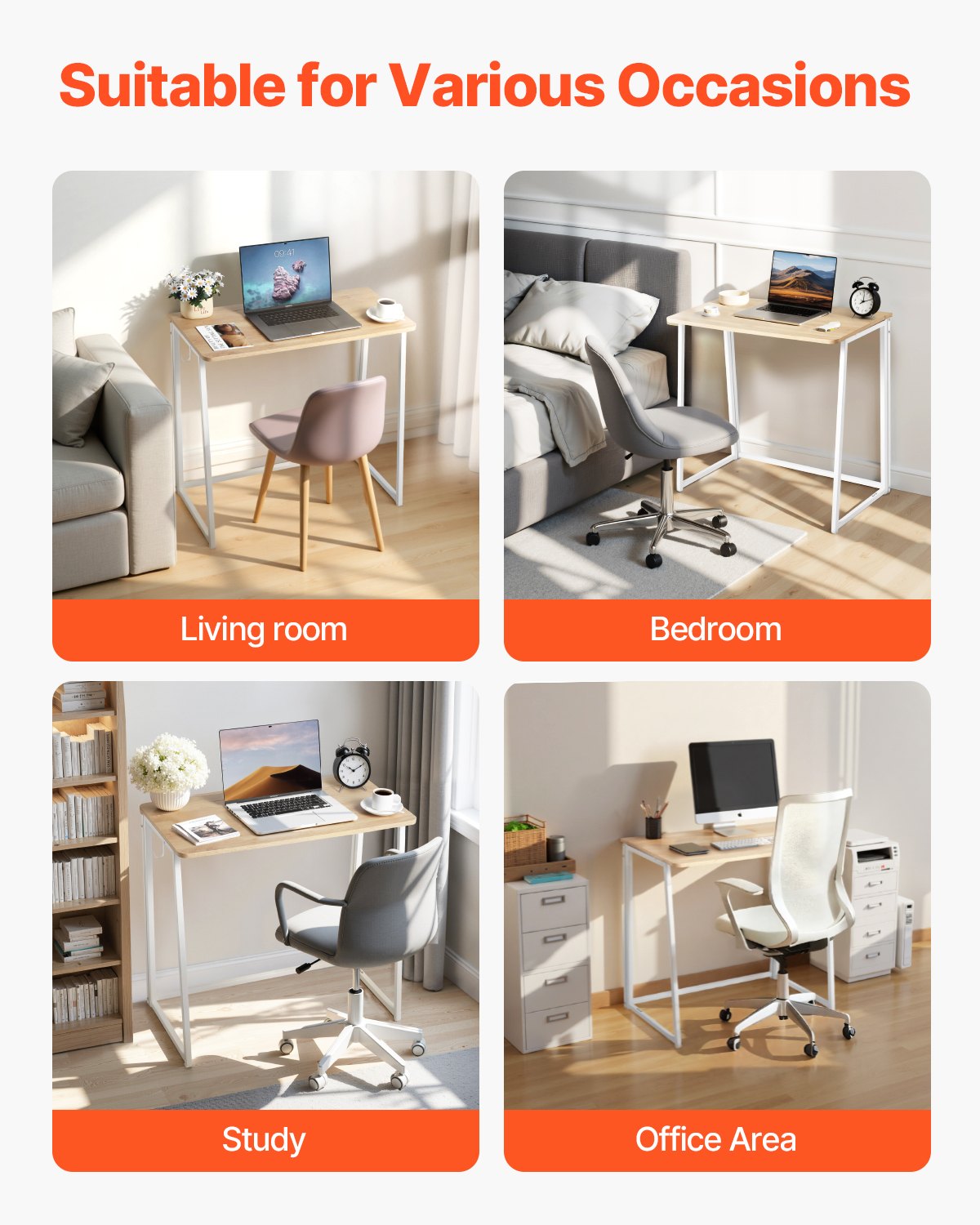 Folding Desk, 80 cm Small Foldable Table for Compact Spaces, Space Saving Computer Table, Sturdy Particleboard with Storage Hooks, Writing Workstation for Home Office, Easy Assembly, Oak