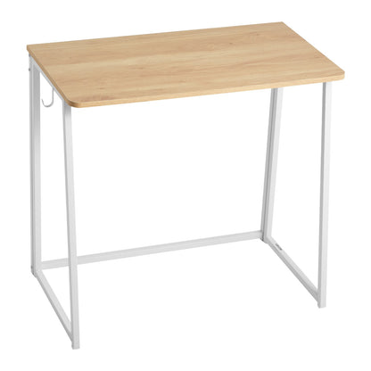 Folding Desk, 80 cm Small Foldable Table for Compact Spaces, Space Saving Computer Table, Sturdy Particleboard with Storage Hooks, Writing Workstation for Home Office, Easy Assembly, Oak