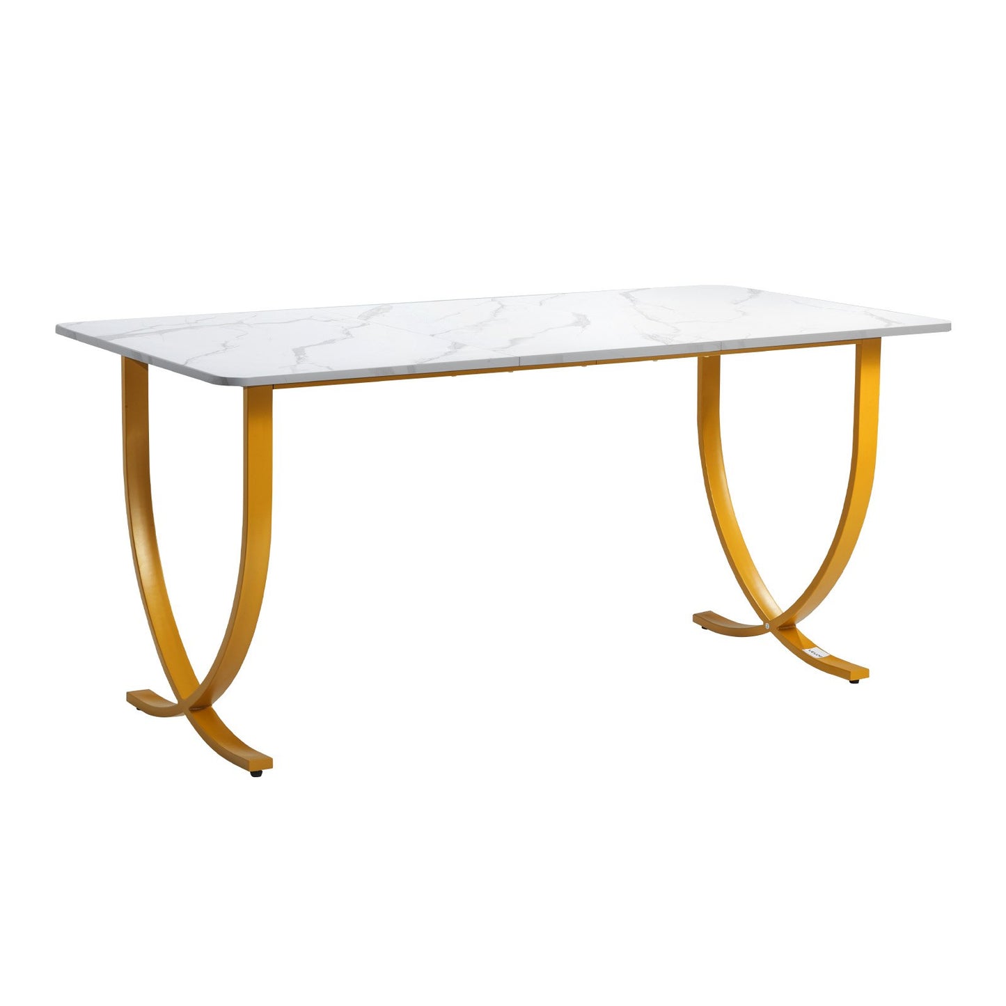 Executive Desk, 160 cm W x 80 cm D Large Office Desk, Modern Computer Table Conference Meeting Room Table, Business Furniture Enlarged Desktop for Home Office, White and Gold