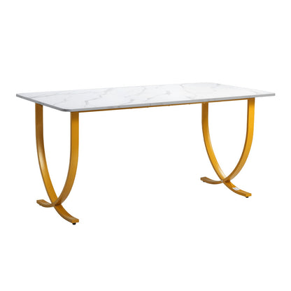 Executive Desk, 160 cm W x 80 cm D Large Office Desk, Modern Computer Table Conference Meeting Room Table, Business Furniture Enlarged Desktop for Home Office, White and Gold