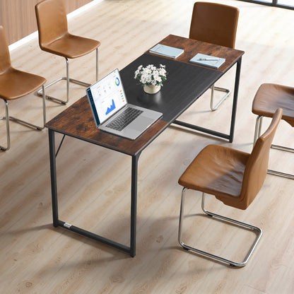 Computer Desk, 160 cm Office Gaming Desk for Home Office, Writing Study Work Modern Simple Table with Metal Frame for Large Legroom, Rustic Brown and Black