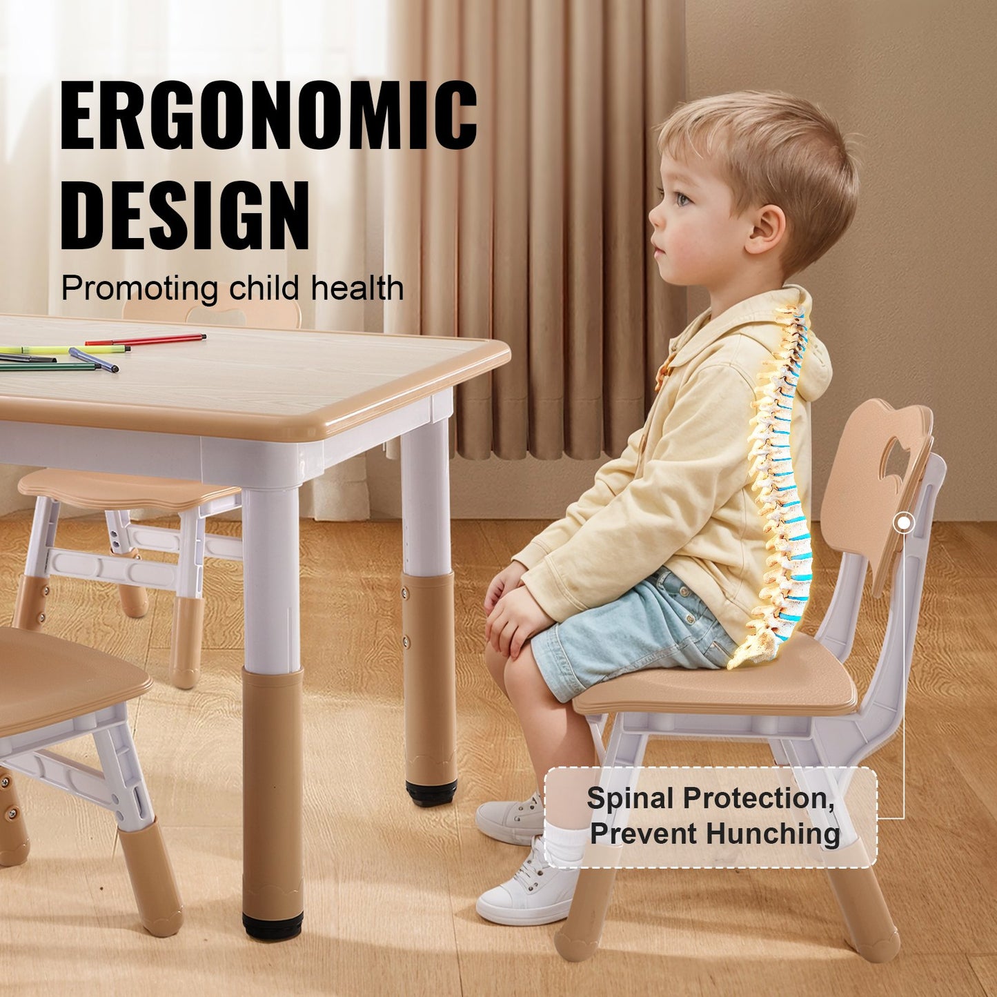 VEVOR Kids Table and 4 Chairs Set, Height Adjustable Toddler Table and Chair Set,