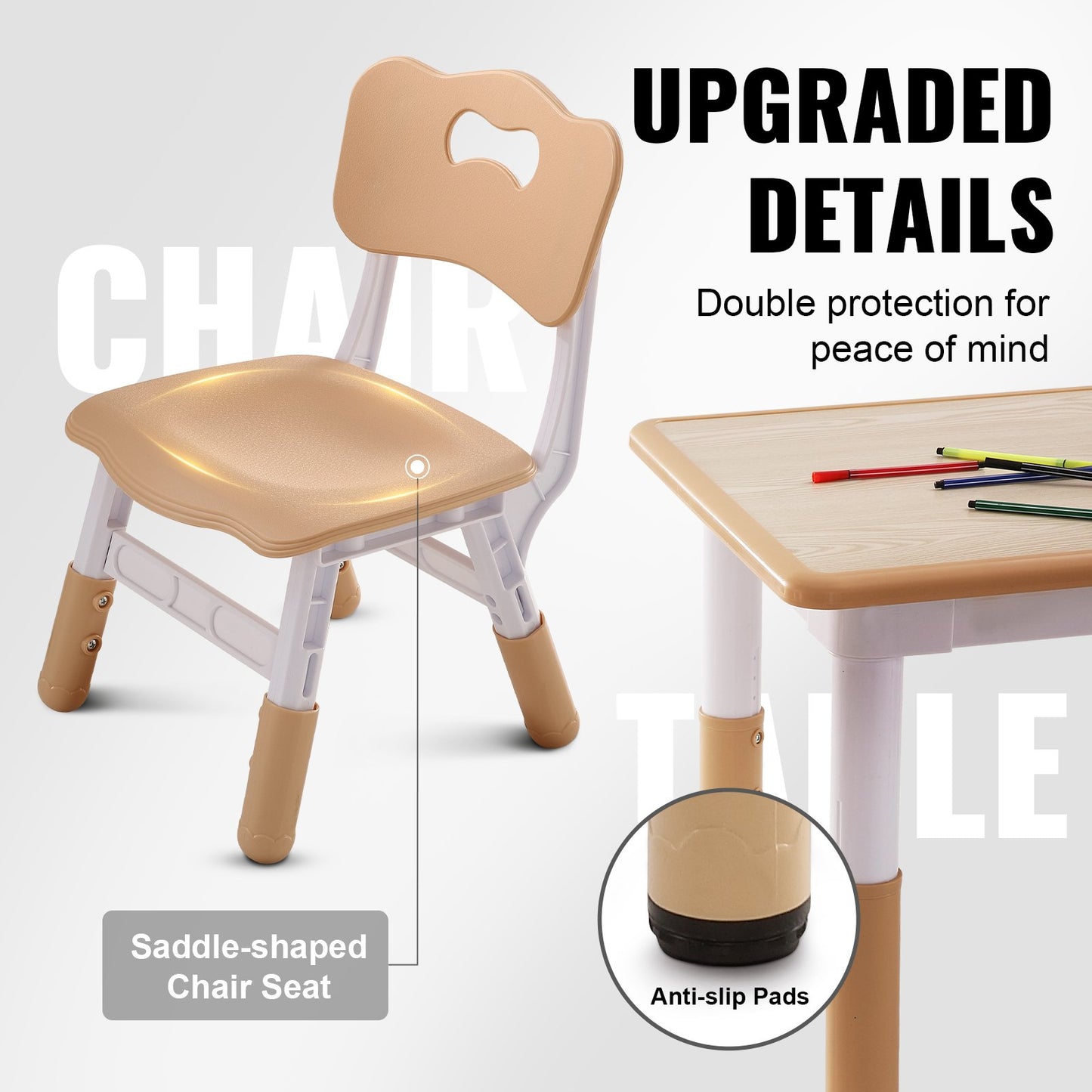VEVOR Kids Table and 4 Chairs Set, Height Adjustable Toddler Table and Chair Set,