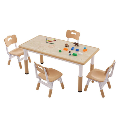 Adjustable Kids Table & 4 Chairs Set with Graffiti Surface, Multi-Activity Use