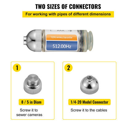 Sonde Locator 512Hz Frequency, Rigid Drain Detector with 0.2m and 0.36m Connectors