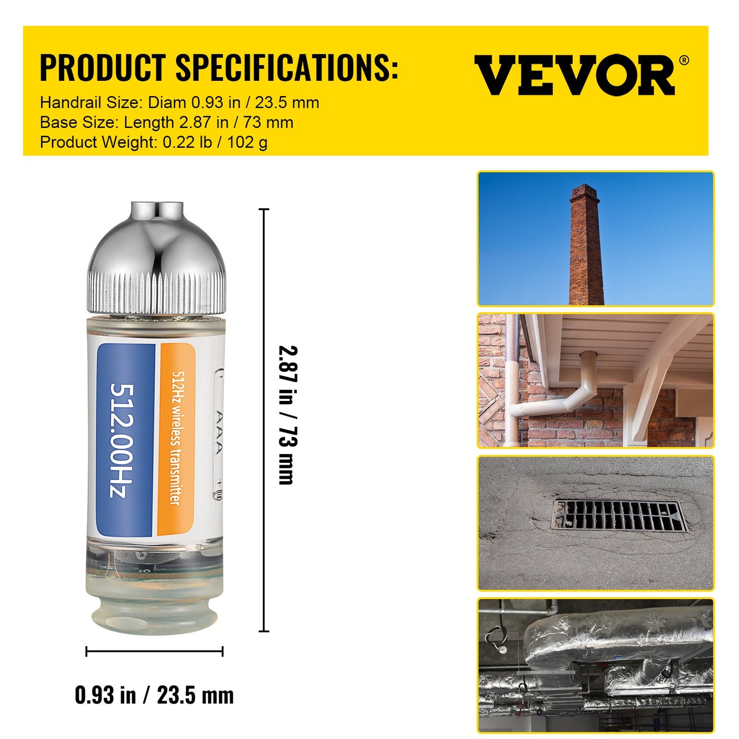 VEVOR Sonde Locator, 512 Hertz Frequency, Rigid Drain Locator with 8/5" and 1/4-20"