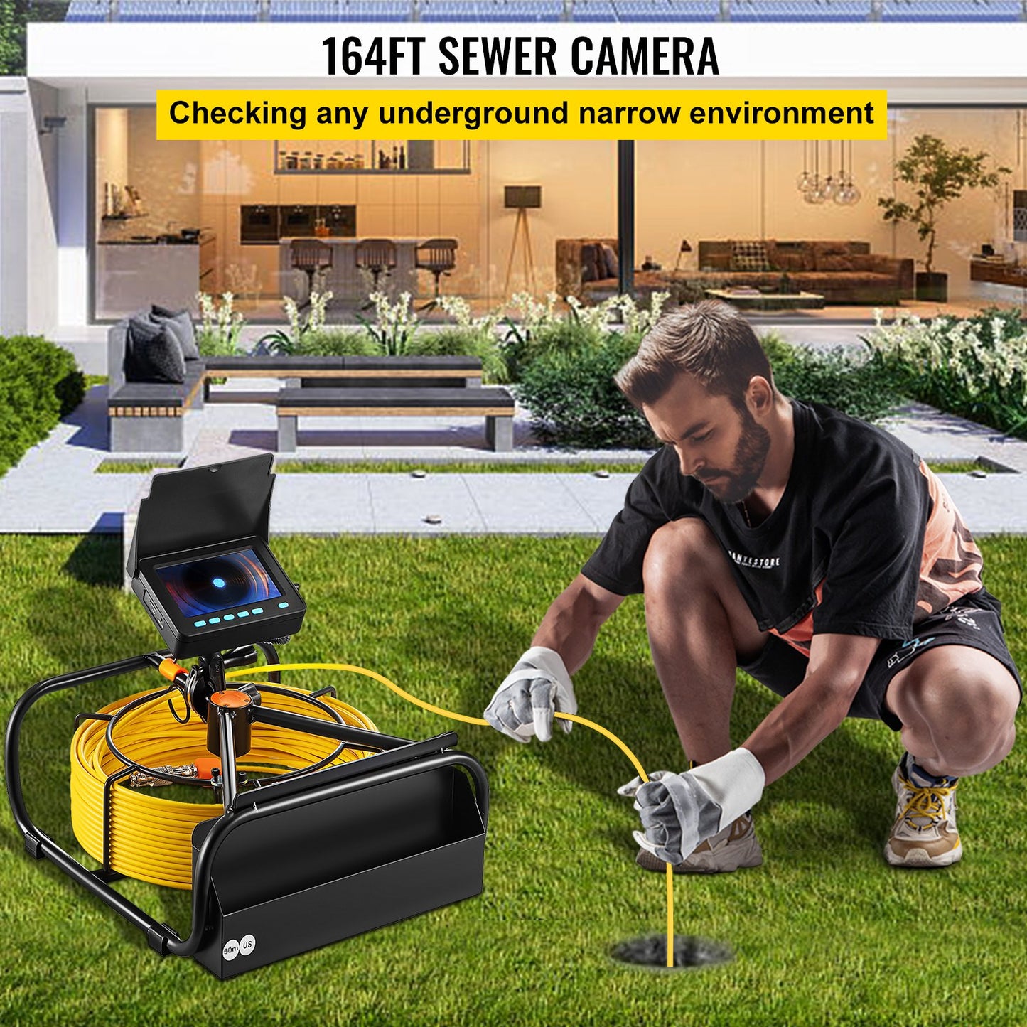 VEVOR Sewer Camera, 164FT 4.3" Screen, Pipeline Inspection Camera with DVR Function