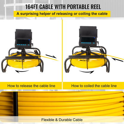 VEVOR Sewer Camera, 164FT 4.3" Screen, Pipeline Inspection Camera with DVR Function