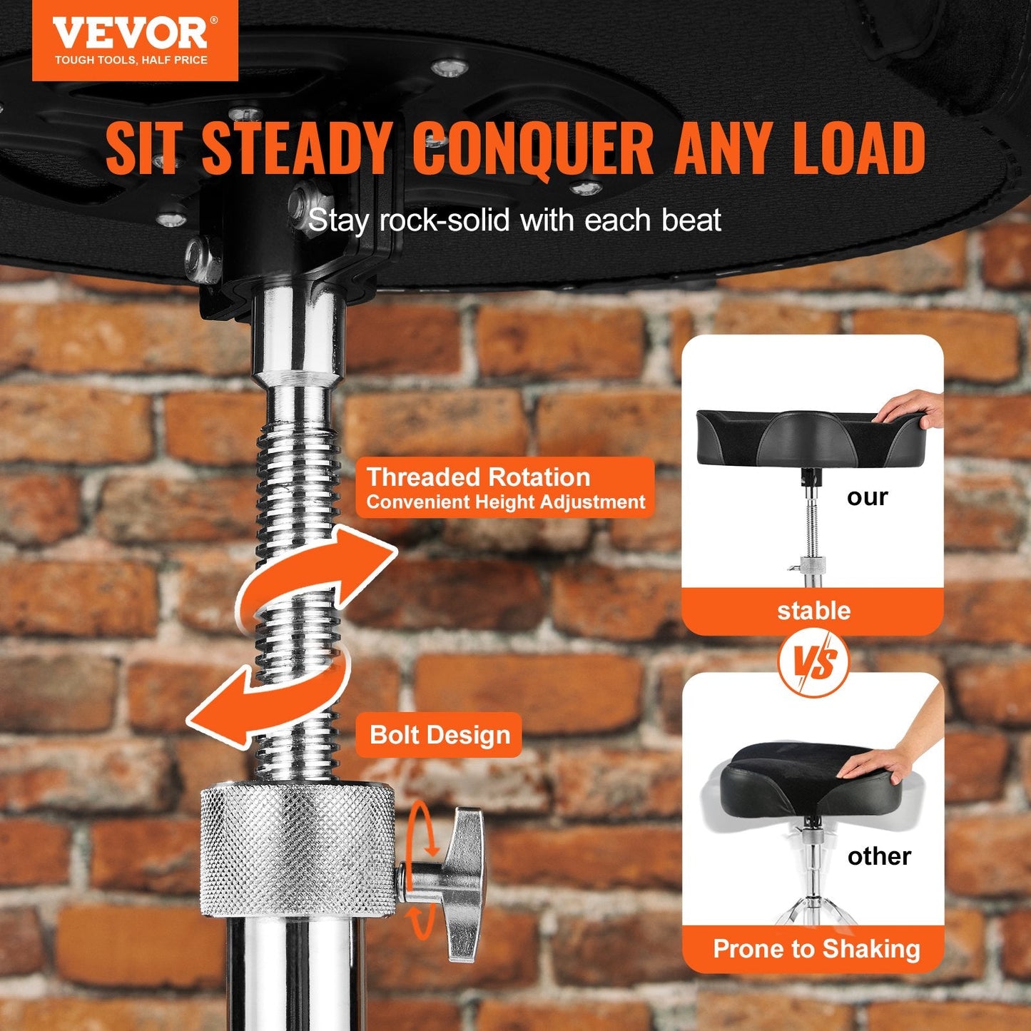 Adjustable Saddle Drum Throne, 0.56-0.705m Height, 227kg Capacity, Swivel Seat