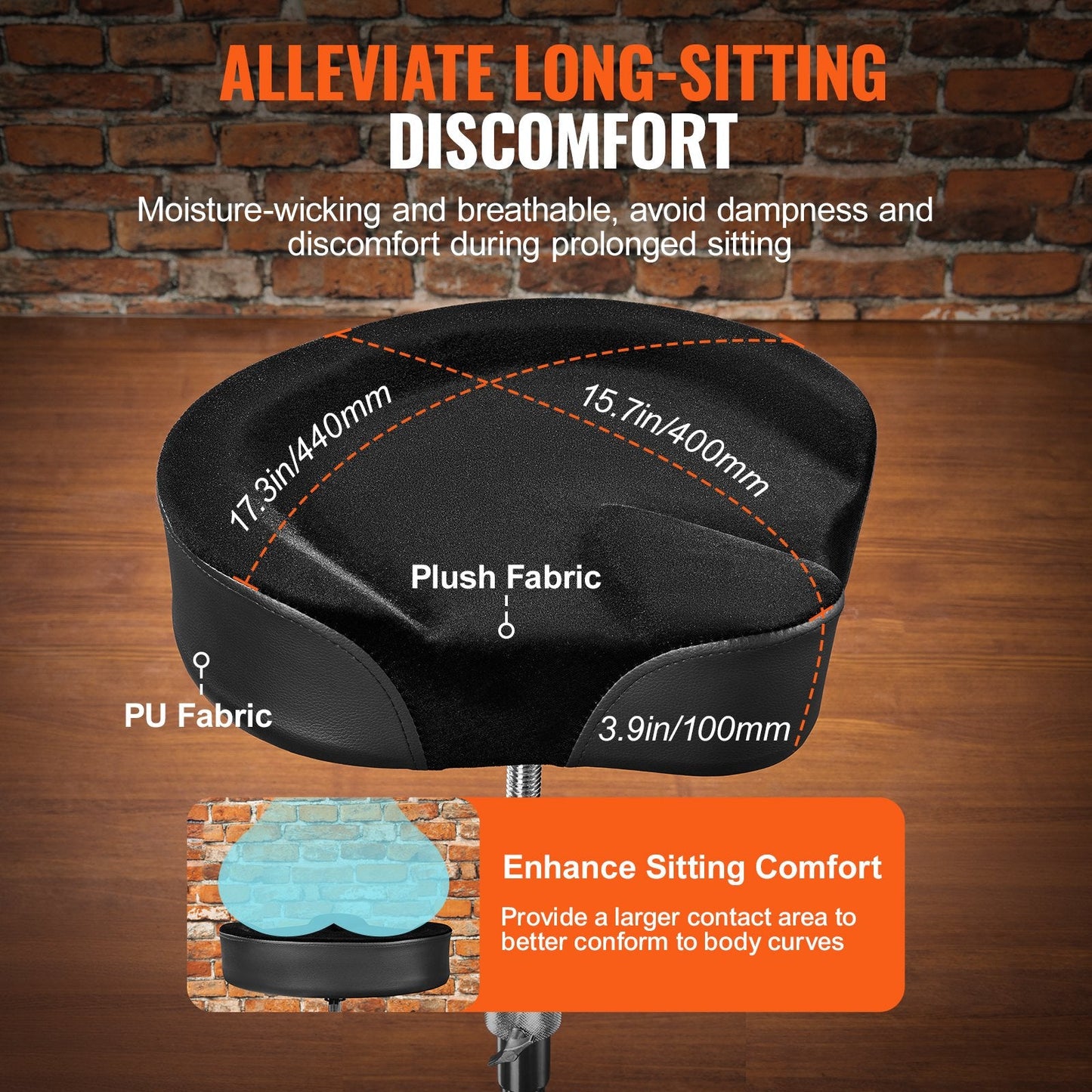 Adjustable Saddle Drum Throne, 0.56-0.705m Height, 227kg Capacity, Swivel Seat