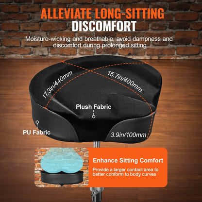 Adjustable Saddle Drum Throne, 0.56-0.705m Height, 227kg Capacity, Swivel Seat