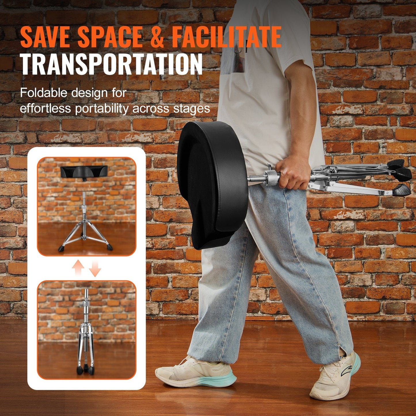 Adjustable Saddle Drum Throne, 0.56-0.705m Height, 227kg Capacity, Swivel Seat