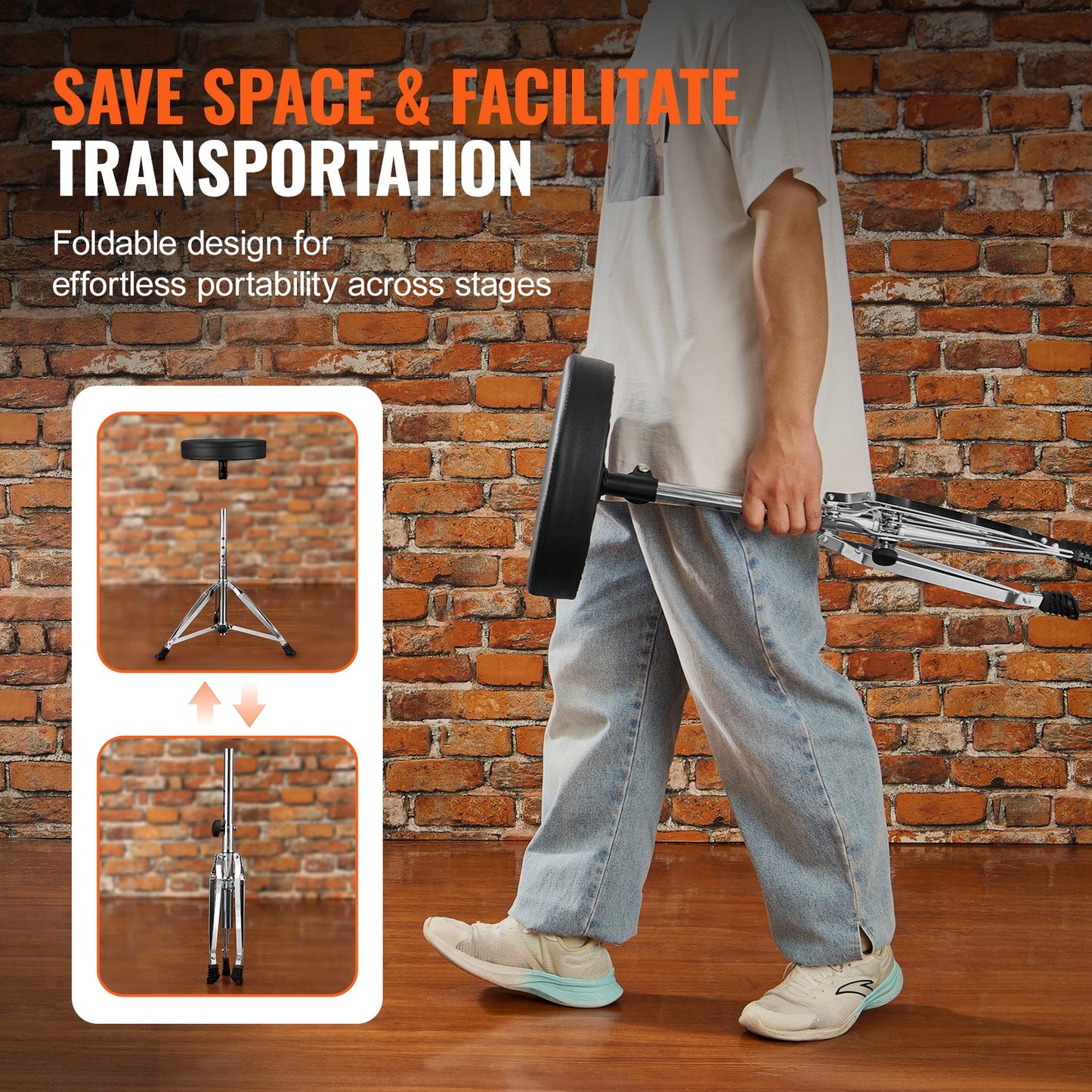 VEVOR Drum Throne, 490-585 mm Height Adjustable, Padded Drum Stool Seat with Anti-Slip