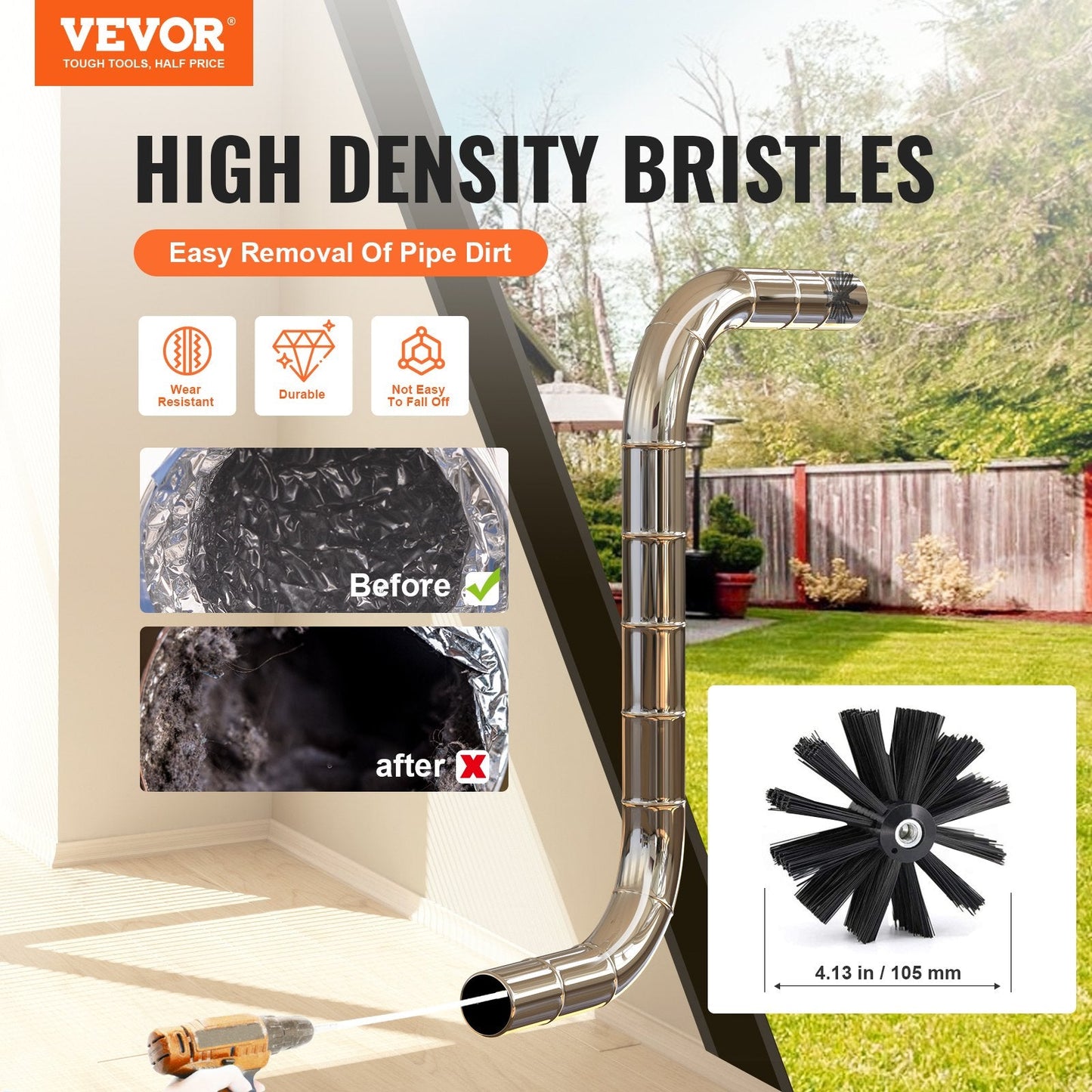 9.14m Dryer Vent Cleaner Kit, 22-Piece Duct Brush Set with Nylon Flexibility