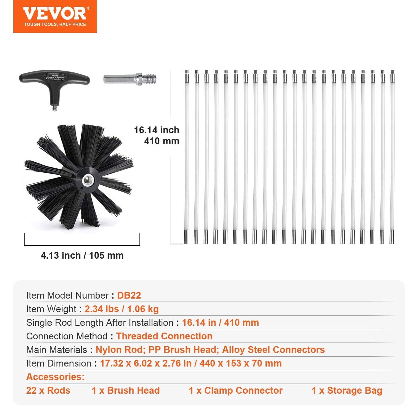 9.14m Dryer Vent Cleaner Kit, 22-Piece Duct Brush Set with Nylon Flexibility