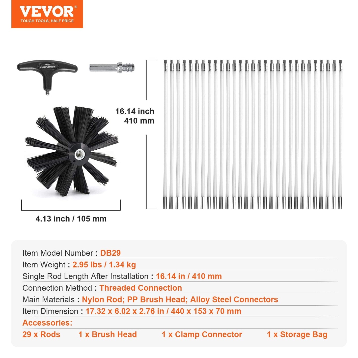12.2M Dryer Vent Cleaning Kit, 29-Piece Nylon Brush Set with Flexible Rods