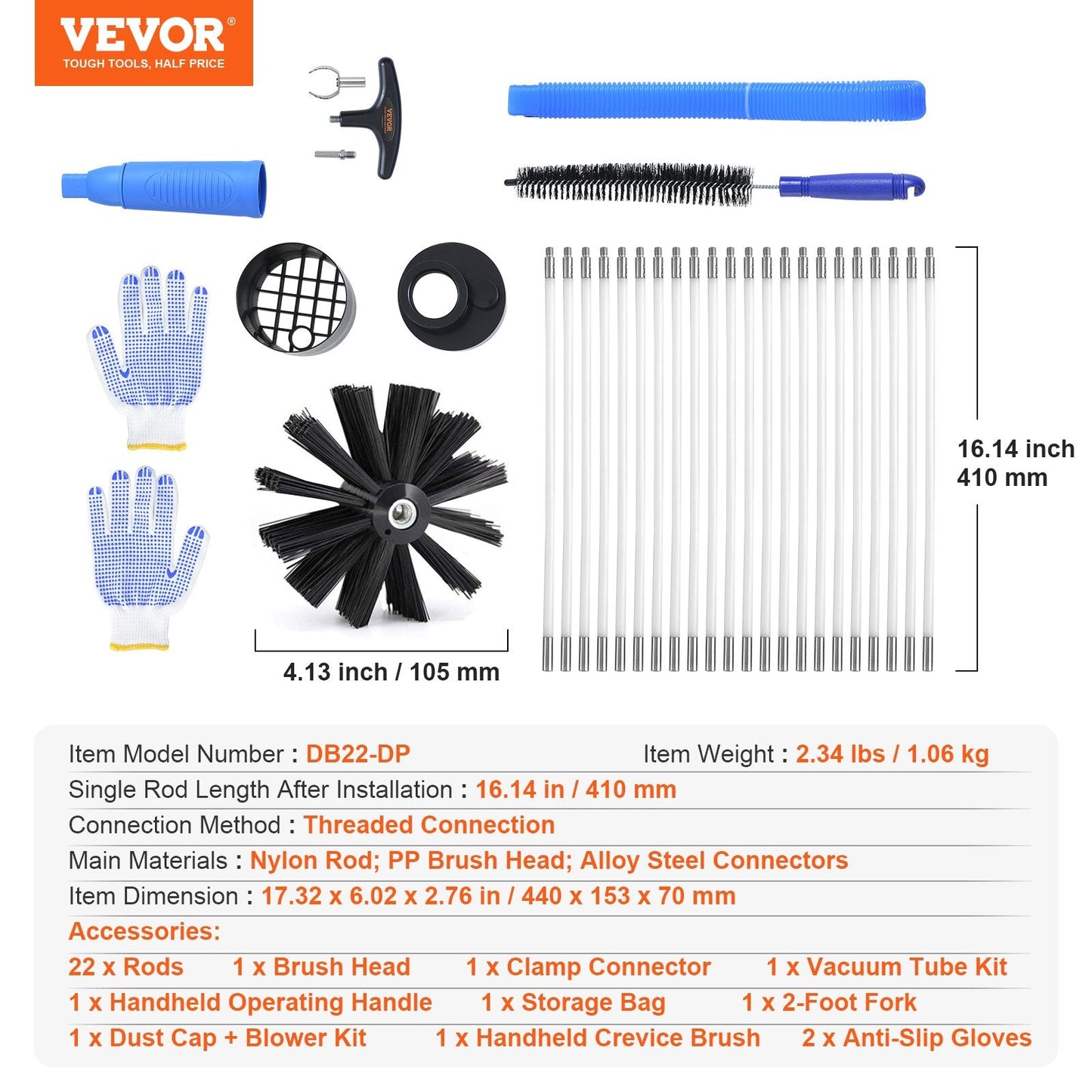 9.1m Dryer Vent Cleaner Kit with 22 Brush Pieces & Nylon Flexibility